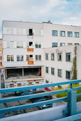 Abandoned Urban Building with Graffiti and Broken Windows