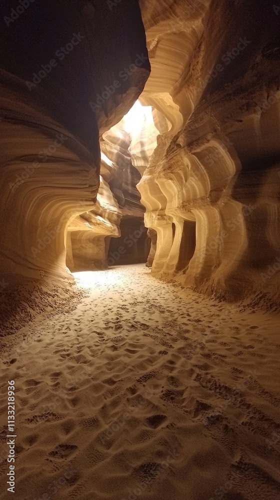 Poster winding pathways of antelope canyon beckon explorers as golden light filters through the narrow open