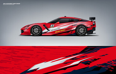 Car wrap livery design sporty sharp line style combination of red color with universal background	