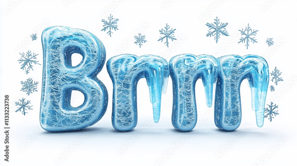 Poster Frozen Brrr text with ice and snowflakes.