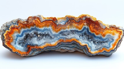 Fototapeta premium Colorful banded agate slice on white background.