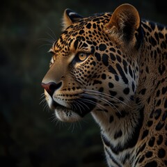 Fototapeta premium Jaguar - a powerful predator of America. A magnificent, solitary hunter with strong musculature and distinctive rosettes on its fur. A symbol of wildlife.