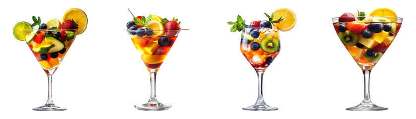 Fresh Fruit Cocktails on Transparent Background