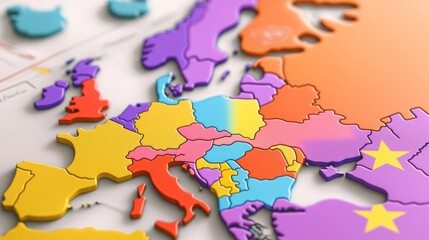 Fototapeta premium Colorful 3D Map of Europe: A Detailed Look at the Continent's Geography