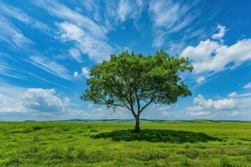 Lush Green Meadow with Majestic Oak Tree