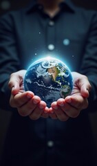 Fototapeta premium earth in hands on futuristic style, earth, technology, world