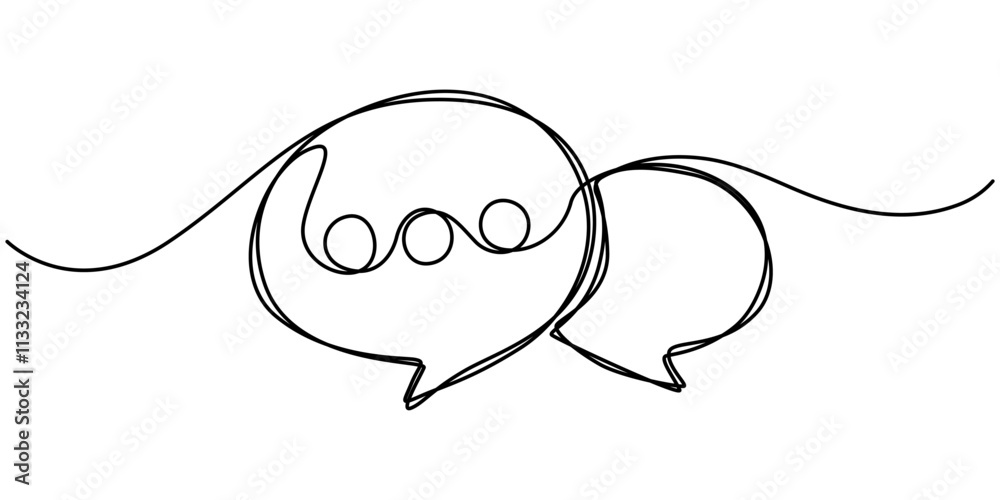 Poster Speech bubble shape continuous one line drawing of isolated outline vector icon, Speech Bubble Single Line Icon, Continuous Line Drawing of Conversation Icon. Hand Drawn Symbol Vector Illustration. 