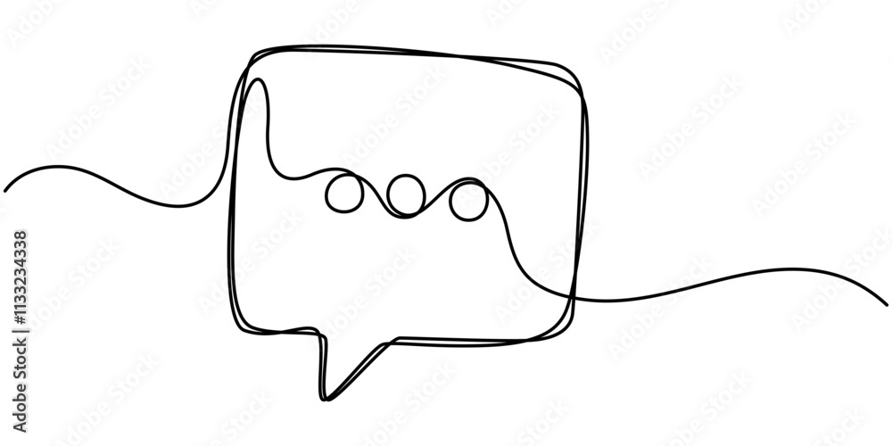 Poster Speech bubble shape continuous one line drawing of isolated outline vector icon, Speech Bubble Single Line Icon, Continuous Line Drawing of Conversation Icon. Hand Drawn Symbol Vector Illustration. 