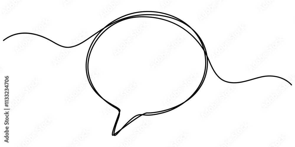 Poster Speech bubble shape continuous one line drawing of isolated outline vector icon, Speech Bubble Single Line Icon, Continuous Line Drawing of Conversation Icon. Hand Drawn Symbol Vector Illustration. 