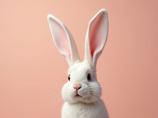 Obraz premium White rabbit posing on a pastel pink background