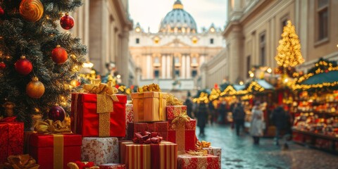Christmas Presents Adorn Vatican City Streets.