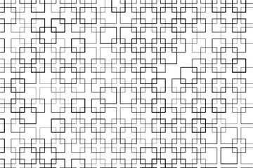 Abstract pattern of intersecting squares with varying thicknesses and alignments