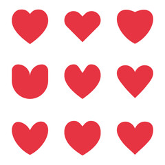 Set of heart.Red hearts collection isolated on white background.Love valentine wedding icon symbol vector graphic illustration.