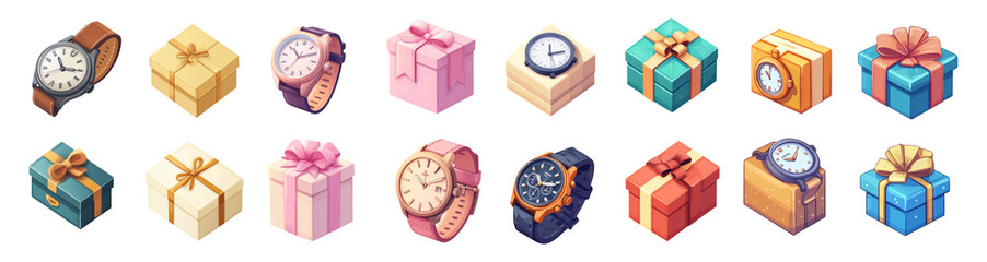 Obraz premium Colorful Gifts and Watches on Transparent Background