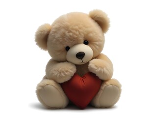 Obraz premium A brown teddy bear holding a heart-shaped pillow, sitting on a white background