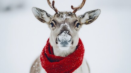 25. A reindeer wearing a subtle red scarf around its neck, looking festive on a white background