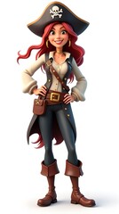 Happy woman pirate illustration. White background