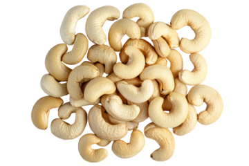 Many roasted cashew nuts, close-up view. Pile of delicious, roasted cashew nuts. Roasted cashews, overhead studio shot.