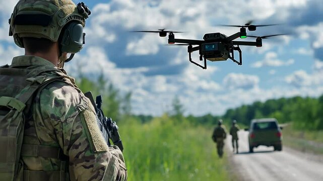 Advanced military drones assisting in field operations