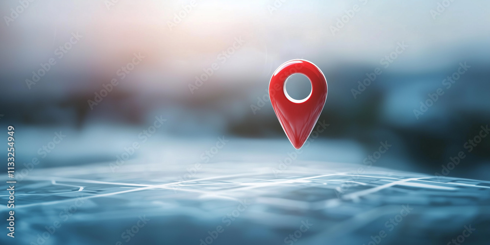 Aufkleber Red location pin hovering over digital map, symbolizing navigation and GPS technology