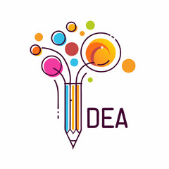 Idea word with pencil instead of letter I, creativity and brainstorm concept, vector illustration (14)