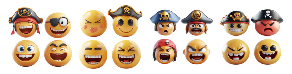 Obraz premium Pirate Emoji Collection on Transparent Background