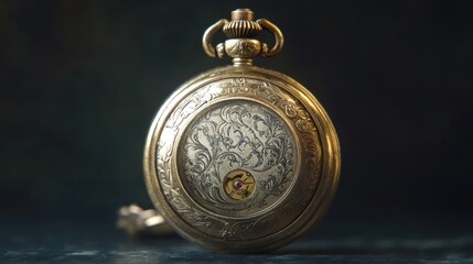 Ornate antique pocket watch, intricate design.