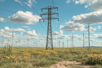 Net Zero Climate Concept, A smart grid powering a netzero community, blending renewable energy with technology to reduce emissions