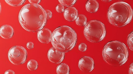 5. Transparent balls of varying sizes arranged symmetrically on a red background