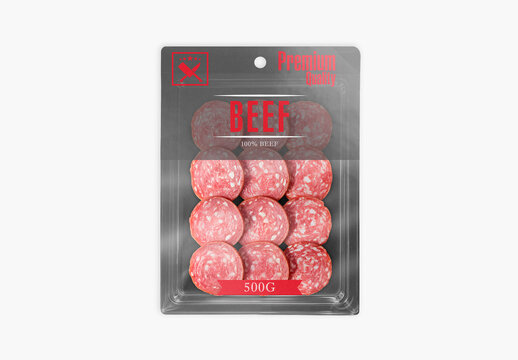 Packaged Salami on a Tray Mockup