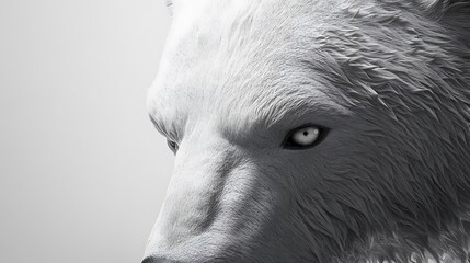 2. A close-up of a polar bear's face with sharp eyes and fur details against a white background