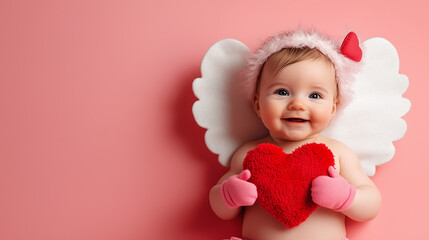 Fototapeta premium A cute little girl with wings and heart