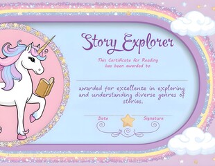 Certificate for excellence in reading, unicorn