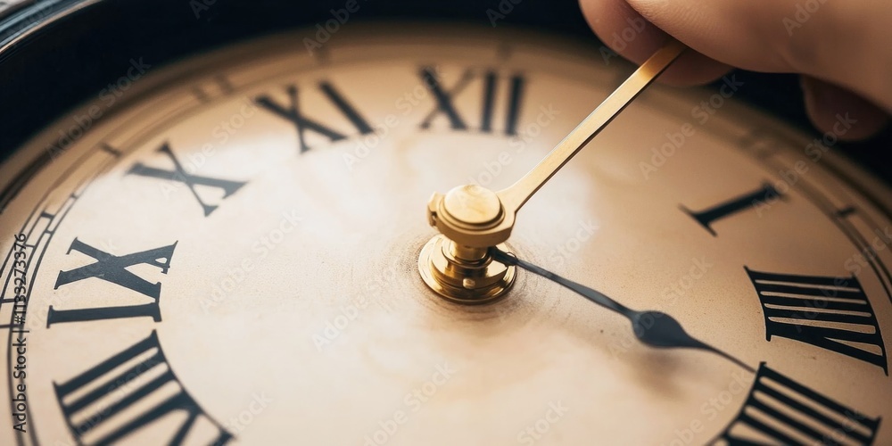 Poster Close-up shot of a clock with Roman numerals, suitable for use in designs related to time, history or culture
