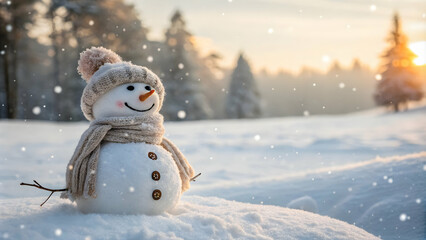 Obraz premium Cozy Snowman Surrounded by Falling Snow