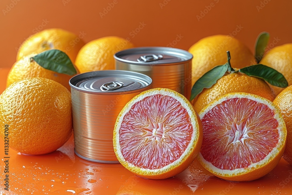 Aufkleber a group of oranges sit next to a can of soda, a refreshing combination