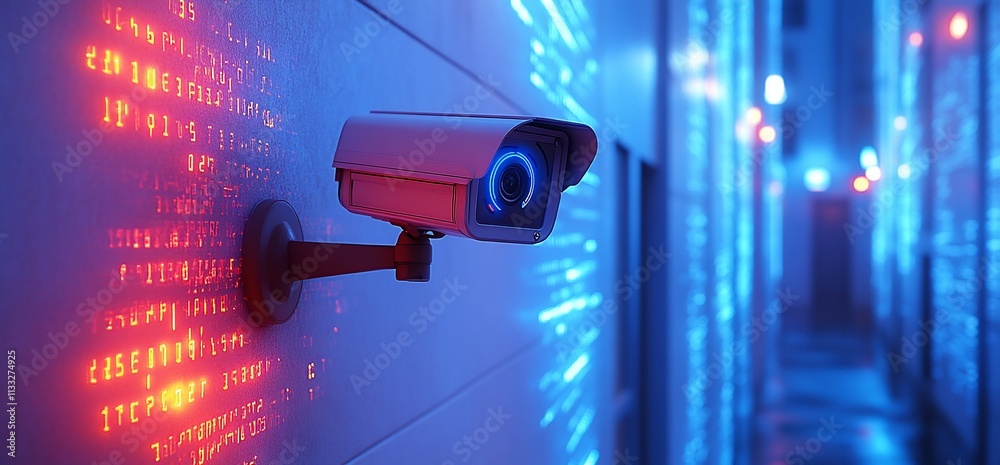 Poster A surveillance camera monitors a digital environment with glowing data streams.