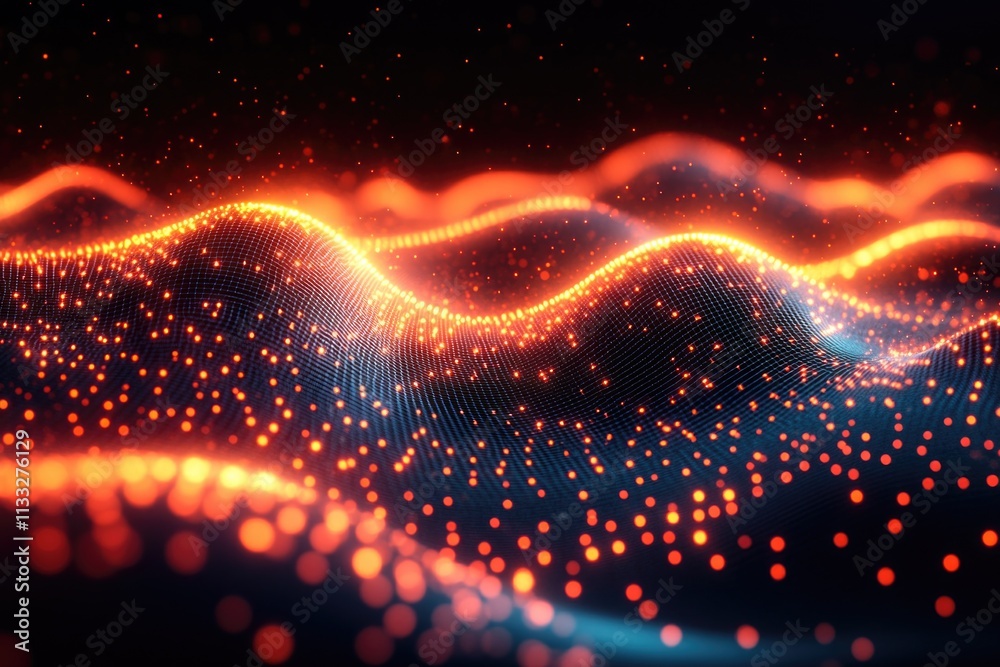 Aufkleber a flowing wave of bright lights, ideal for use in futuristic or technological concepts