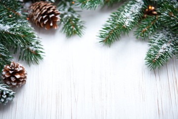 A pine tree branch covered in snow and cones, great for winter or nature-themed designs