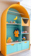 Obraz premium a cute and colorful wardrobe for kids, with tiny outfits, toys, and playful decorations