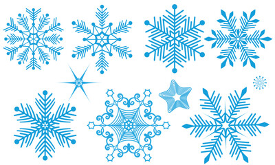 Fototapeta premium Vector set christmas handwork blue vintage snowflakes isolated on transparent background