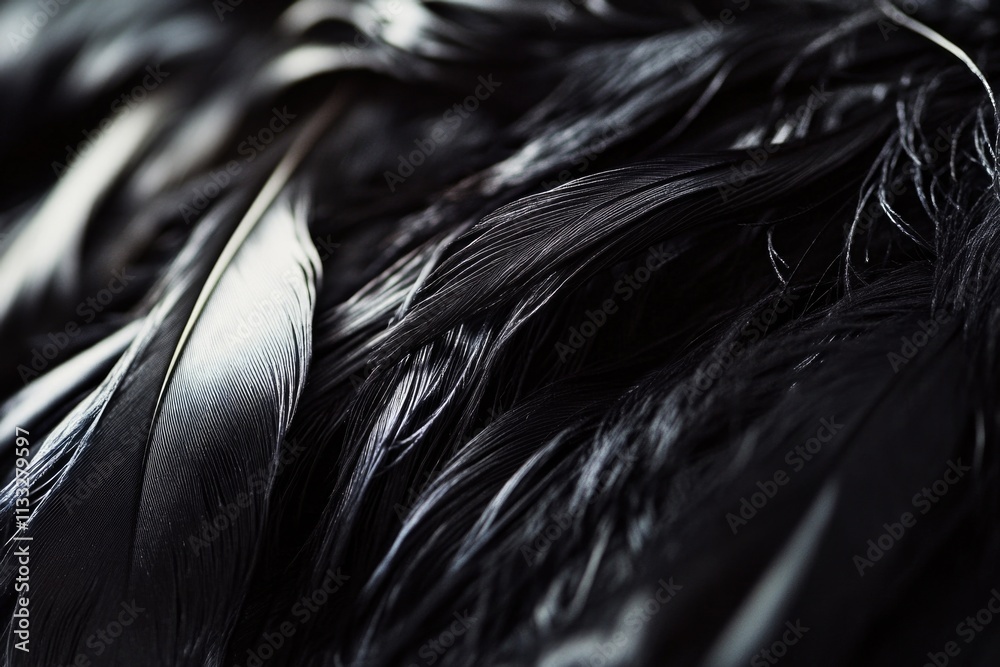Poster a close-up of black feathers, ideal for use in nature or wildlife related projects