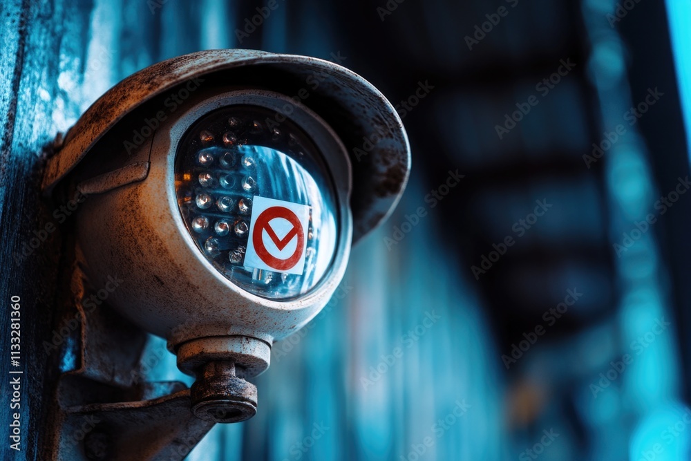 Poster A close-up view of a camera mounted on a wall, suitable for use in an office or home setting