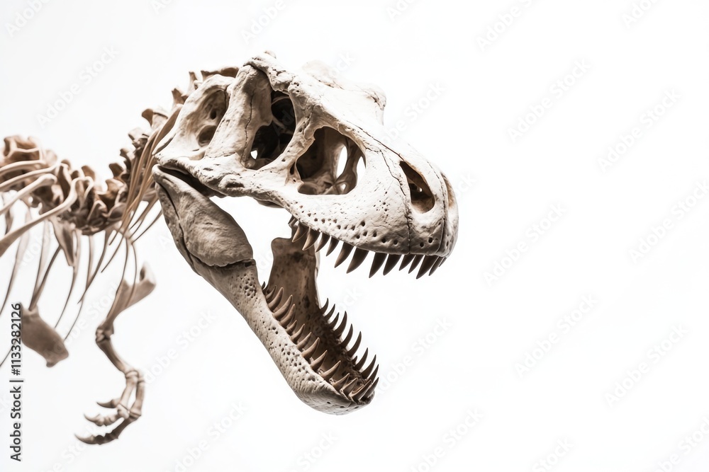 Poster prehistoric dinosaur fossil with jaws agape, suitable for history or science illustrations