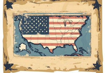 Simple clip art illustration of a map featuring the American flag, ideal for patriotic themes.