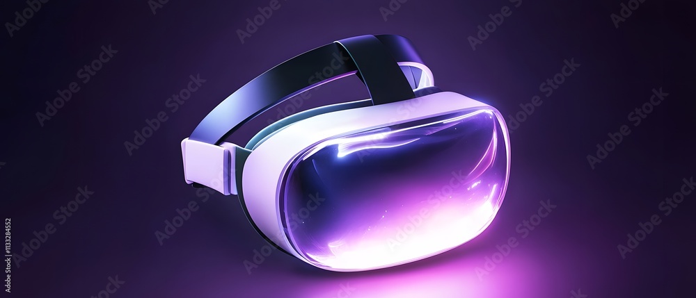 Poster A Futuristic Virtual Reality Headset with a Sleek Design and Vibrant Light Effect on a Dark Background, Perfect for Technology and Gaming Concepts