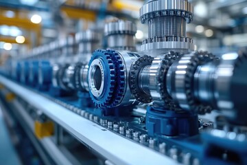 Fototapeta premium A close-up view of an industrial machine in a factory setting, suitable for use in manufacturing or industry-related contexts