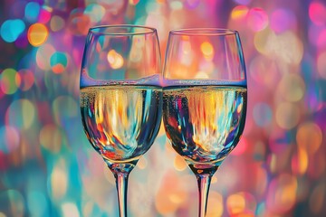 A refined moment of two champagne glasses clinking together, symbolizing celebration and joy.