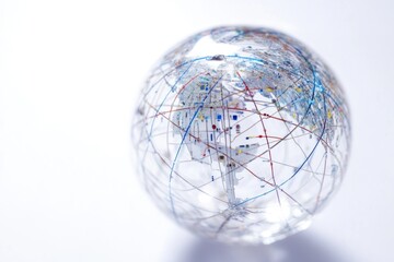 A glass ball filled with sharp pins and needles, perfect for conceptual or metaphorical use