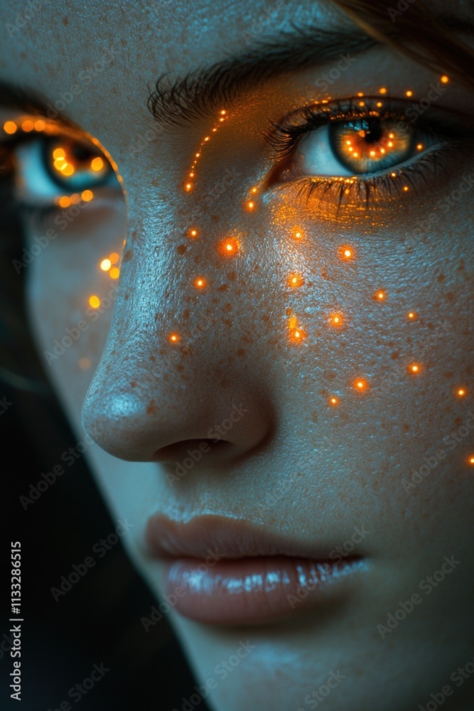 Poster A close-up shot of a woman's face with an otherworldly glow emanating from her eyes